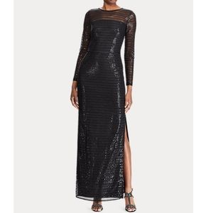 Ralph Lauren formal evening floor length, long sleeve sequin dress